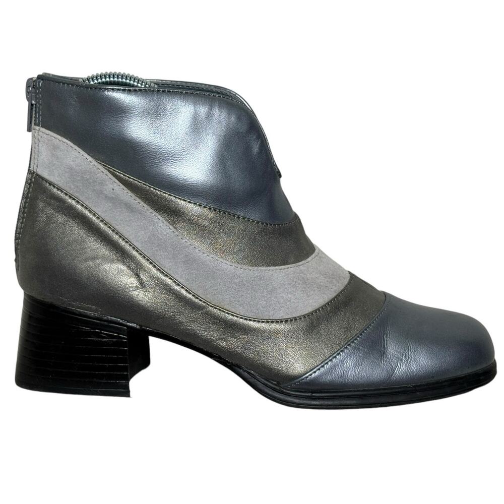 Aj Valenci Two-Tone Metallic Silver and Gray Heeled Ankle Boots